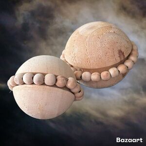 2 Carved Wood Balls Bowl Filler Farmhouse Rustic Coastal Decor Natural 5” & 4”